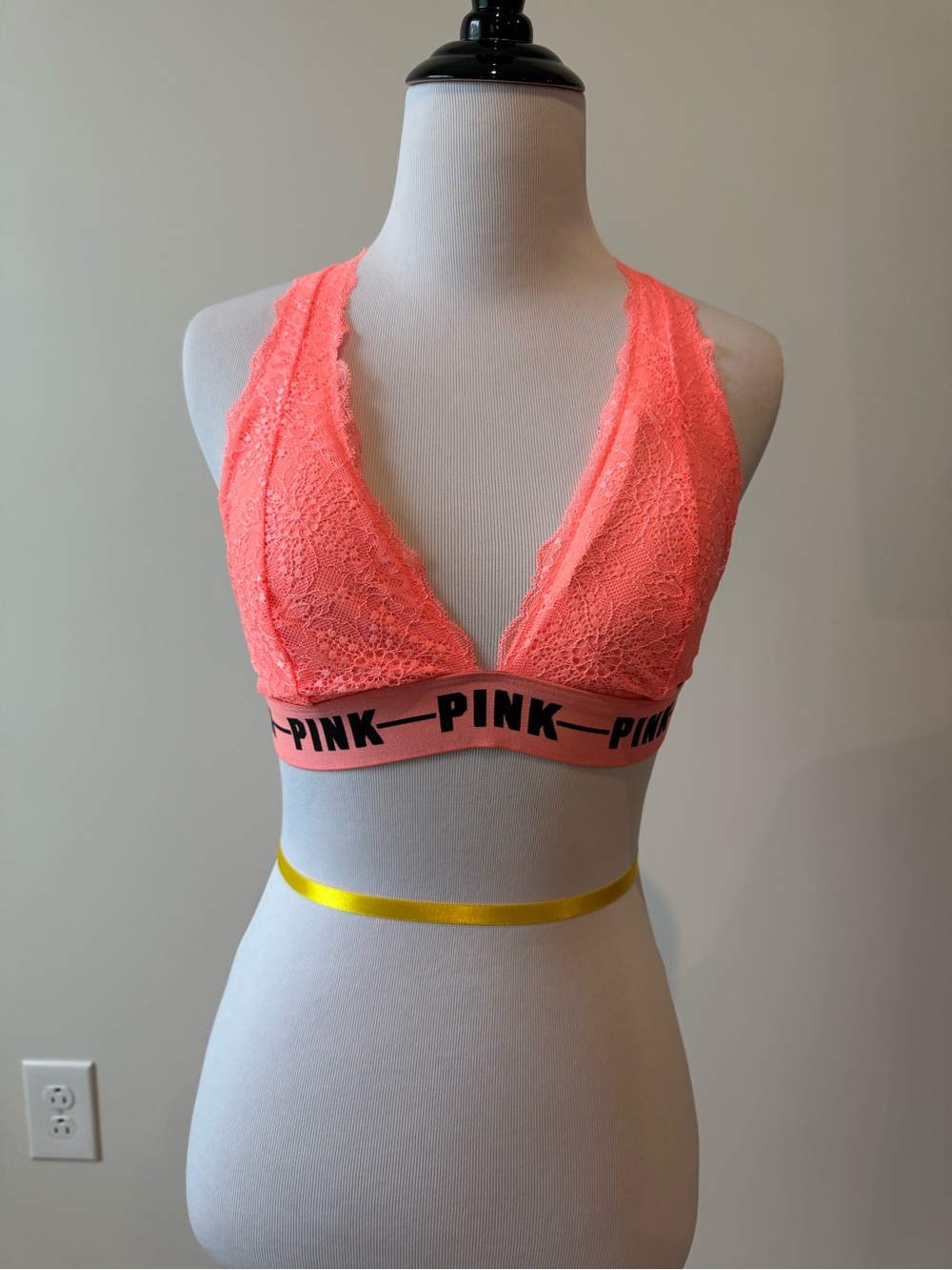 PINK Victoria's Secret Coral Lace Bralette with Branded Band